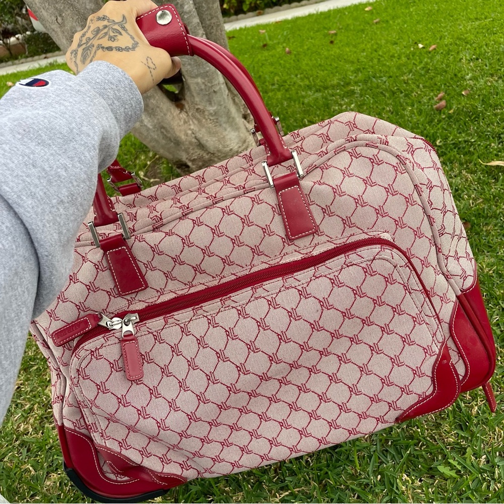 Ralph Lauren monogram red carry on luggage